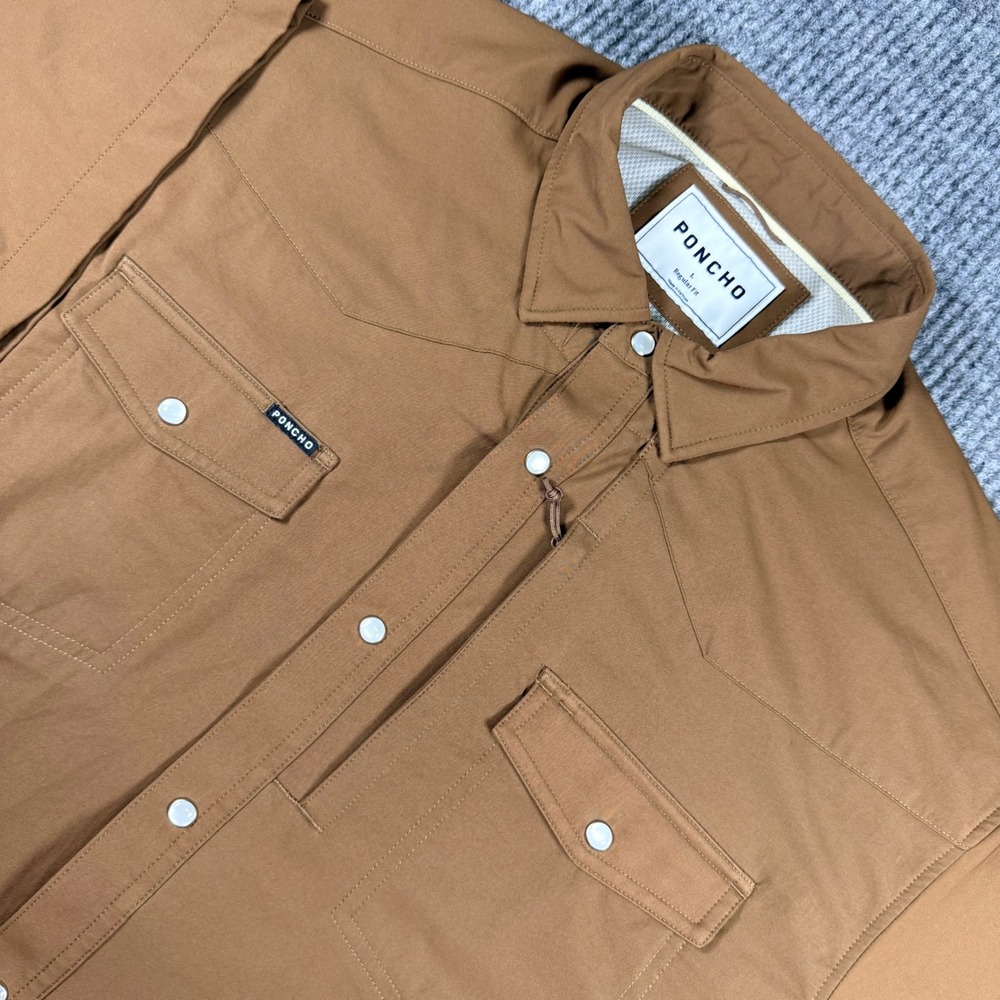 PONCHO Outdoors Shirt Mens L Brown Pearl Snap Fishing Western Performance